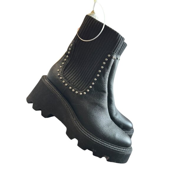 Women's Black Leather Platform Ankle Boots With Studded Detailing Size 7.5 New - Picture 12 of 13